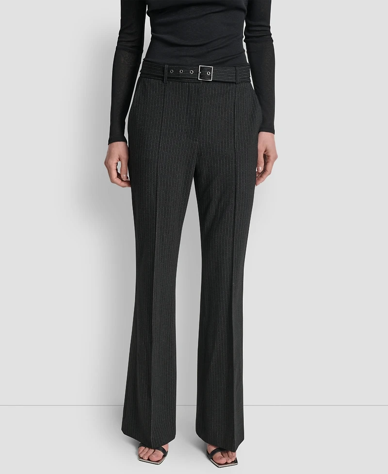 Dkny Women's Elizabeth Stripe Pintuck Mid-Rise Flare Trousers