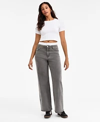 Bar Iii Women's Contrast-Waist Wide-Leg Jeans, Macy's Exclusive