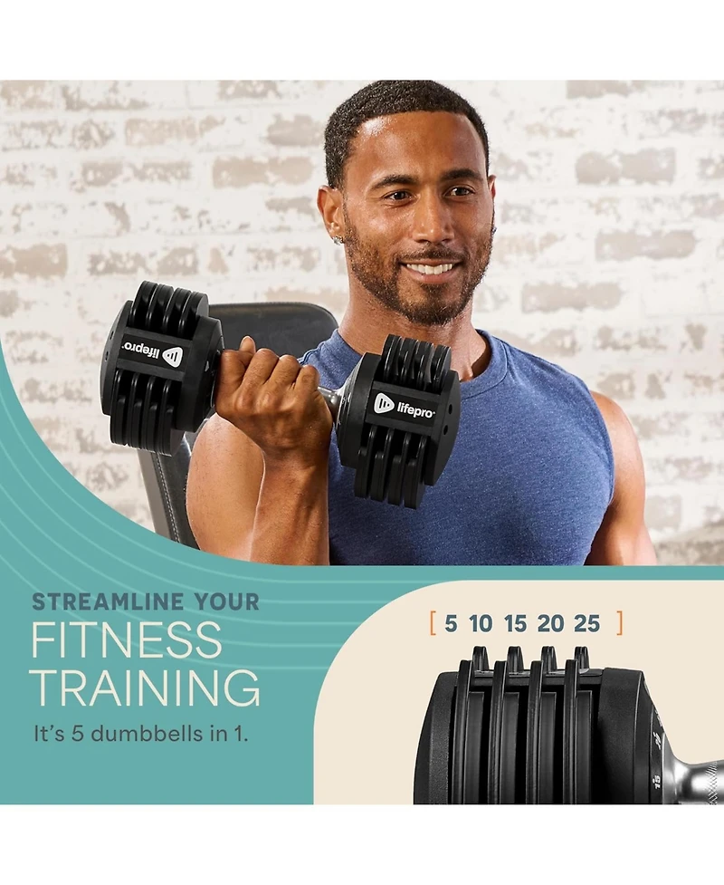 LifePro Adjustable Dumbbell Set or Single – Quick-Change Hand Weights, 25lb & 90lb Options – Space-Saving Dumbbells for Home Gym Strengt