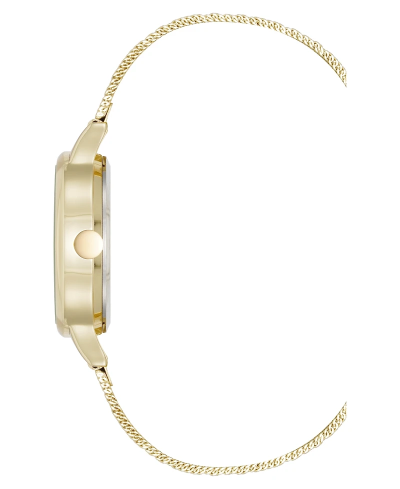 Nine West Women's Quartz Capital Green and Gold-Tone Stainless Steel Mesh Watch, 34mm
