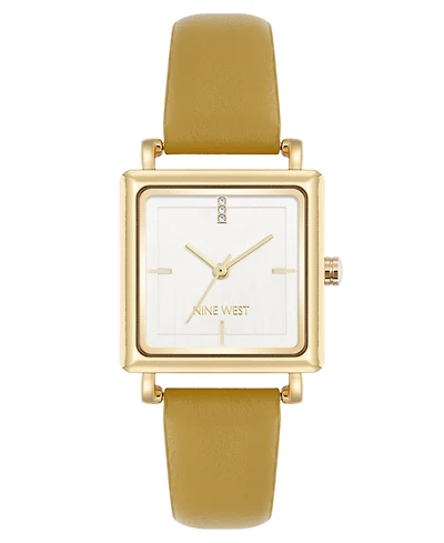 Nine West Women's Quartz Yellow Leather and Gold-Tone Watch, 29mm