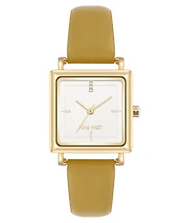Nine West Women's Quartz Yellow Leather and Gold-Tone Watch, 29mm