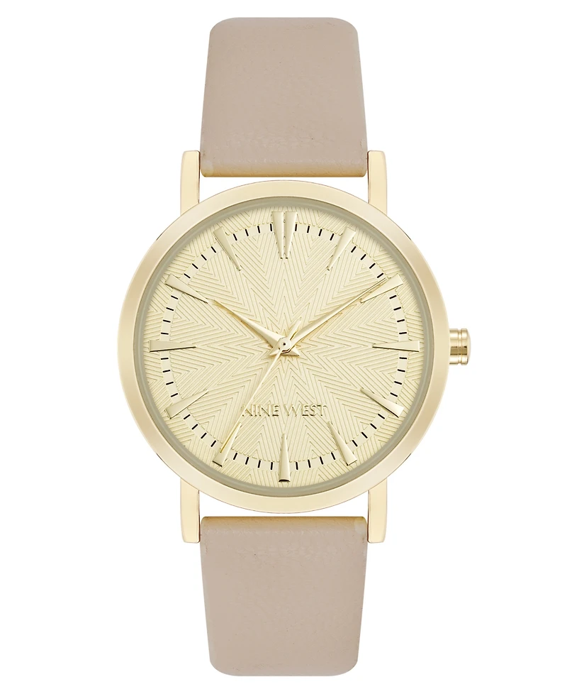 Nine West Women's Quartz Signature Ivory Leather and Gold-Tone Watch, 34mm