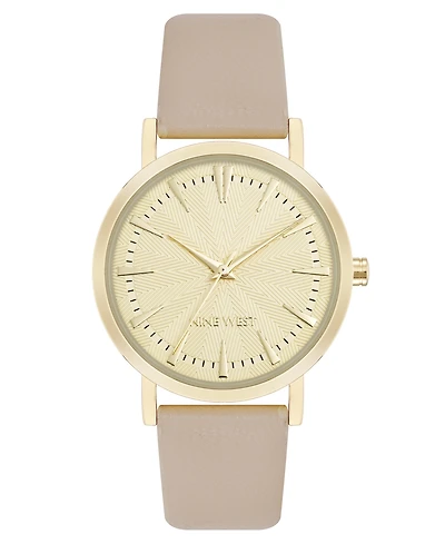 Nine West Women's Quartz Signature Ivory Leather and Gold-Tone Watch, 34mm