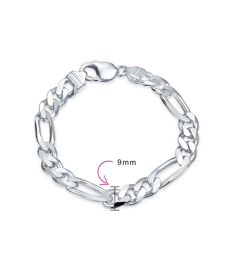 Bling Jewelry Thick Heavy Solid Sterling Silver 9MM Figaro Chain Link Bracelet 8 Inch