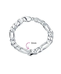 Bling Jewelry Thick Heavy Solid Sterling Silver 9MM Figaro Chain Link Bracelet 8 Inch