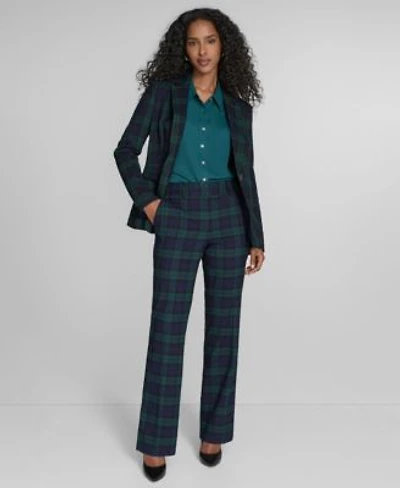 Tommy Hilfiger Womens Watch Plaid Slim Fit Blazer Bootcut Trousers Pleated Long Sleeve Button Down