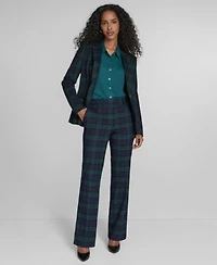 Tommy Hilfiger Womens Watch Plaid Slim Fit Blazer Bootcut Trousers Pleated Long Sleeve Button Down