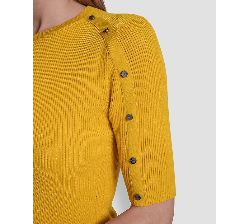 Dkny Women's Button Detail Short Sleeve Sweater