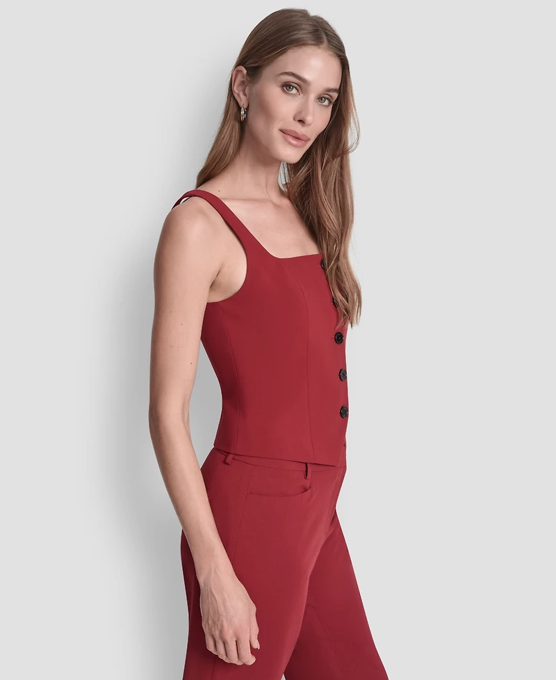Dkny Women's Square Neck Button Front Vest