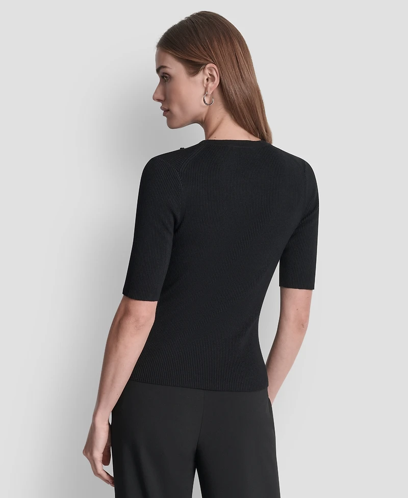 Dkny Women's Button Detail Short Sleeve Sweater