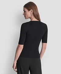 Dkny Women's Button Detail Short Sleeve Sweater