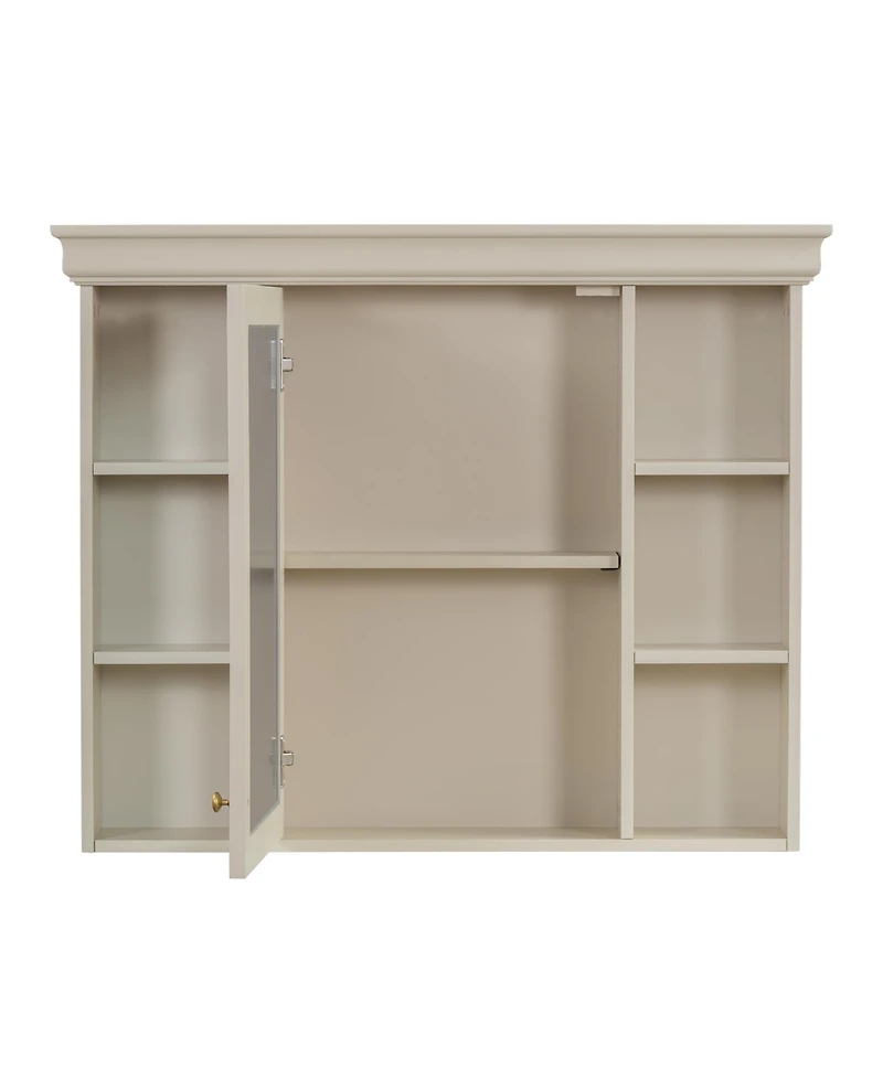 Casainc 35" x 28" Wall Mounted Medicine Cabinet with Mirror Door and 6 Open Shelves, Modern Storage Unit