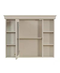 Casainc 35" x 28" Wall Mounted Medicine Cabinet with Mirror Door and 6 Open Shelves, Modern Storage Unit