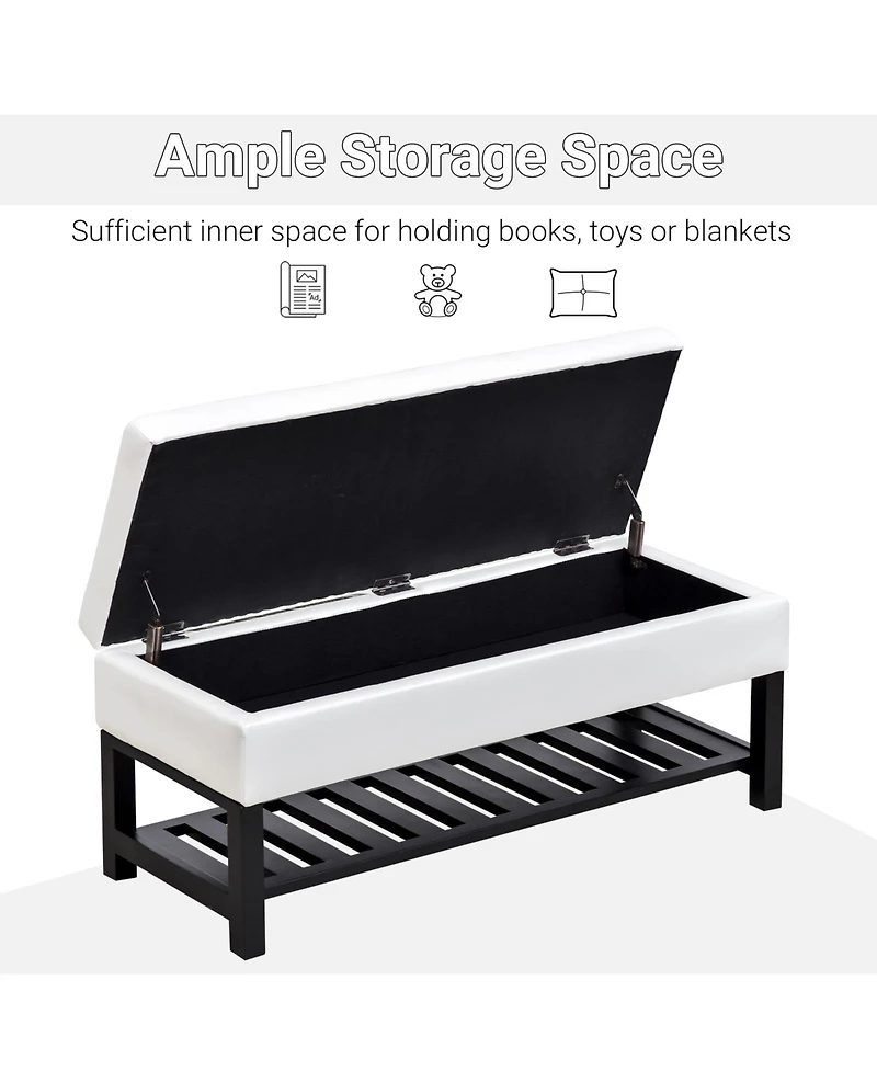 Homcom Pu Leather Ottoman Bed Bench Storage Footstool Organizer W/ Shoe Rack