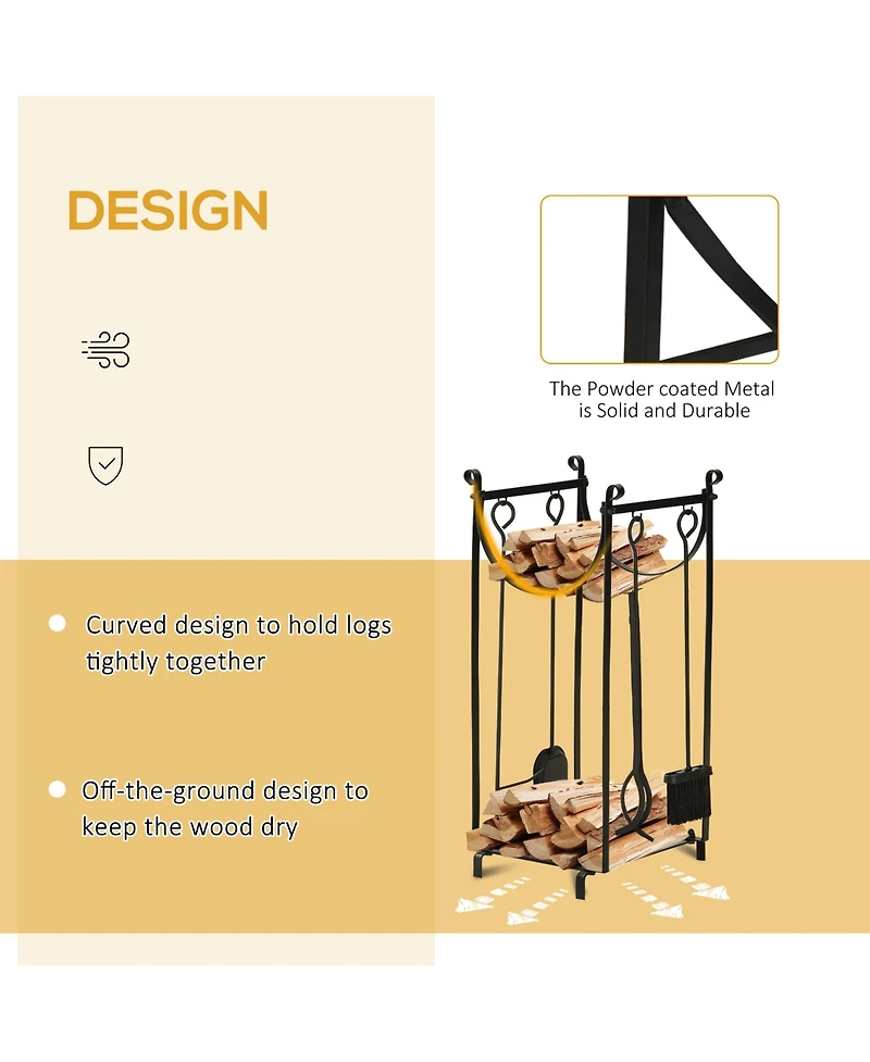 Homcom 30.25" 2-Tier Indoor Outdoor Firewood Rack with Tools,