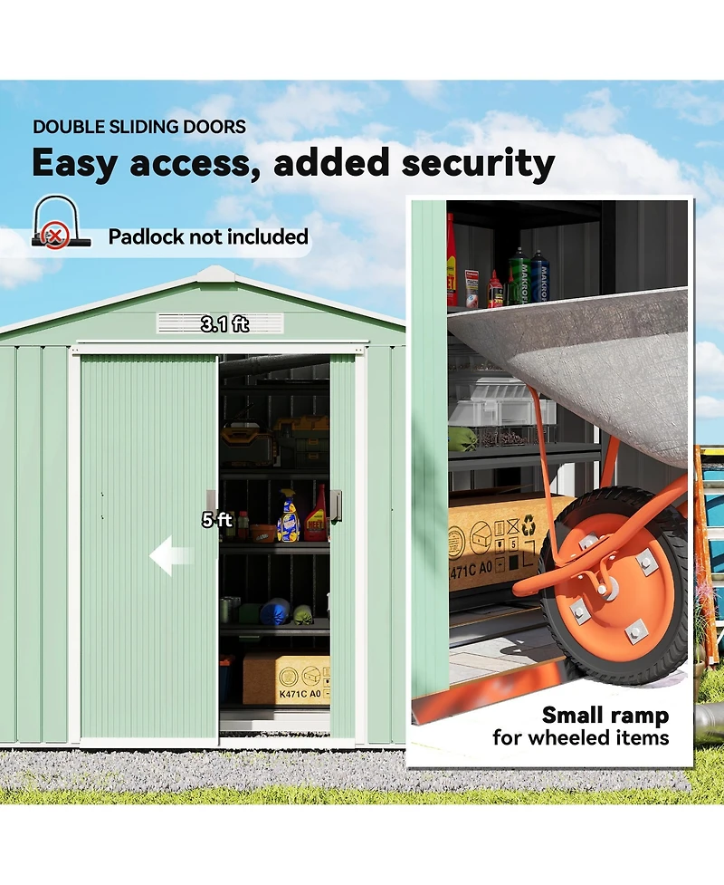 Outsunny 7' x 4' Outdoor Galvanized Metal Garden Storage Shed, Light