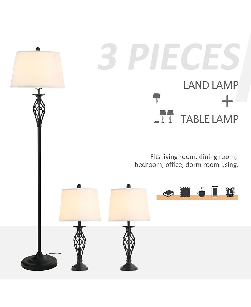 Homcom 3 Piece Floor Lamps with Rounded Base and Steel Pole, and
