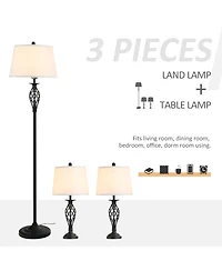 Homcom 3 Piece Floor Lamps with Rounded Base and Steel Pole, and