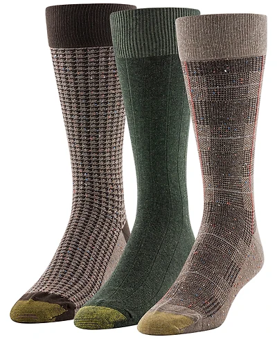 Gold Toe Men's 3-Pack Saville Tweed Reinforced Crew Socks