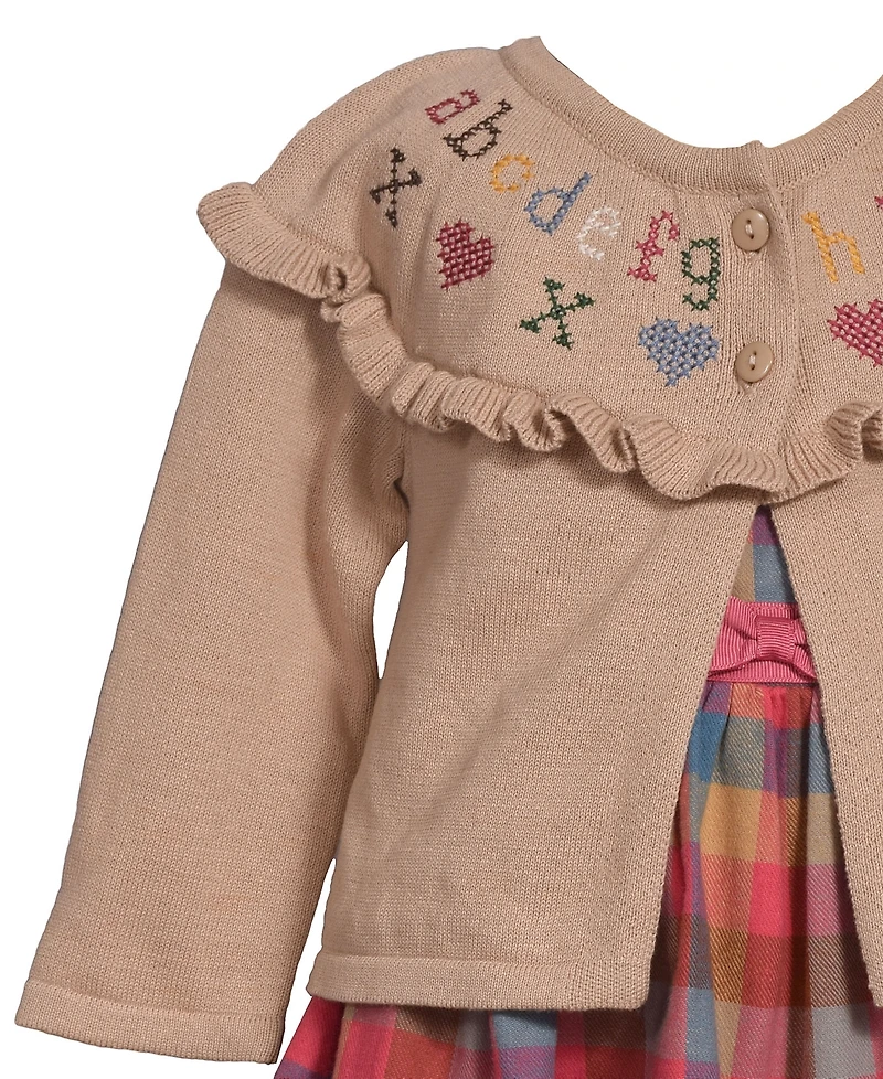 Bonnie Baby Girls 2-Piece Embroidered Sweater and Plaid Dress Set