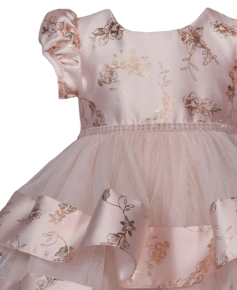 Bonnie Baby Girls Foiled Floral Tiered Party Dress