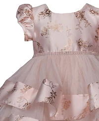 Bonnie Baby Girls Foiled Floral Tiered Party Dress