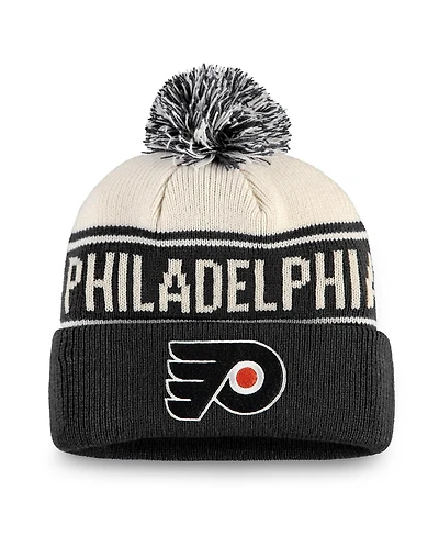 Fanatics Men's Black Philadelphia Flyers Heritage Cuffed with Pom Knit Hat