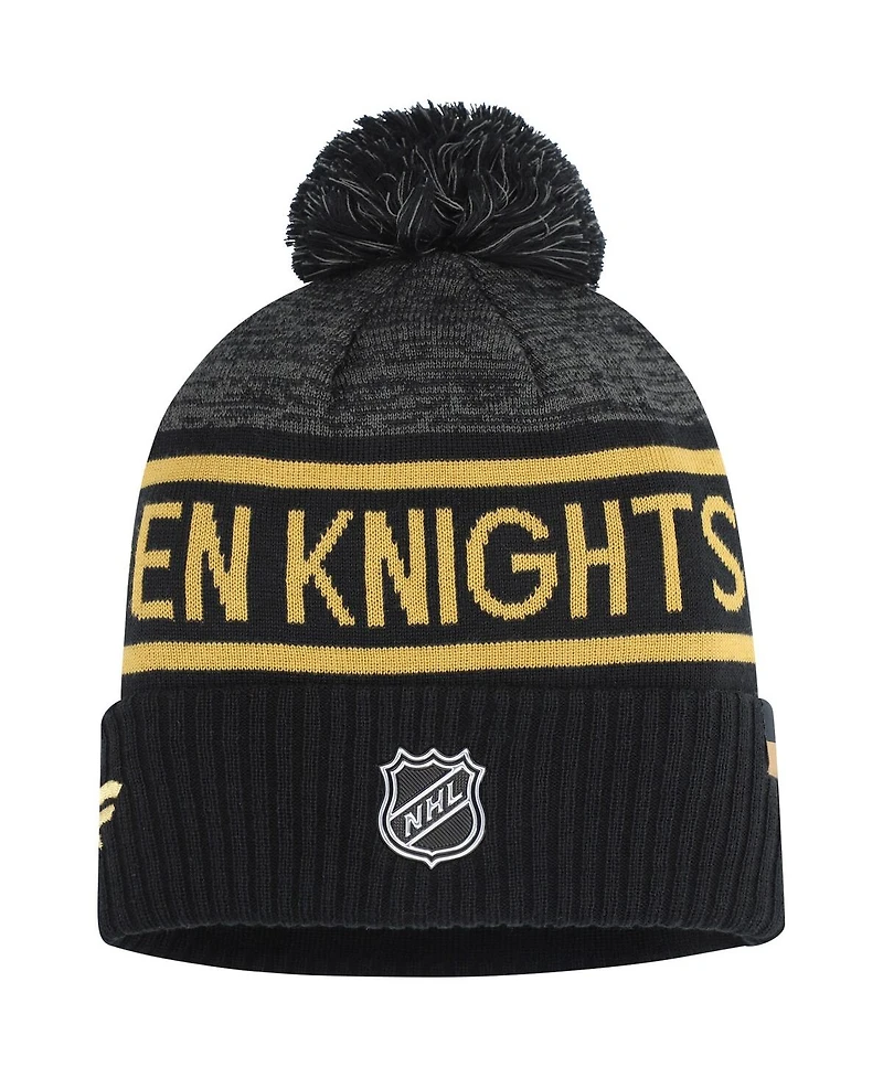 Fanatics Men's Black/Heather Charcoal Vegas Golden Knights Authentic Pro Rink Cuffed with Pom Knit Hat