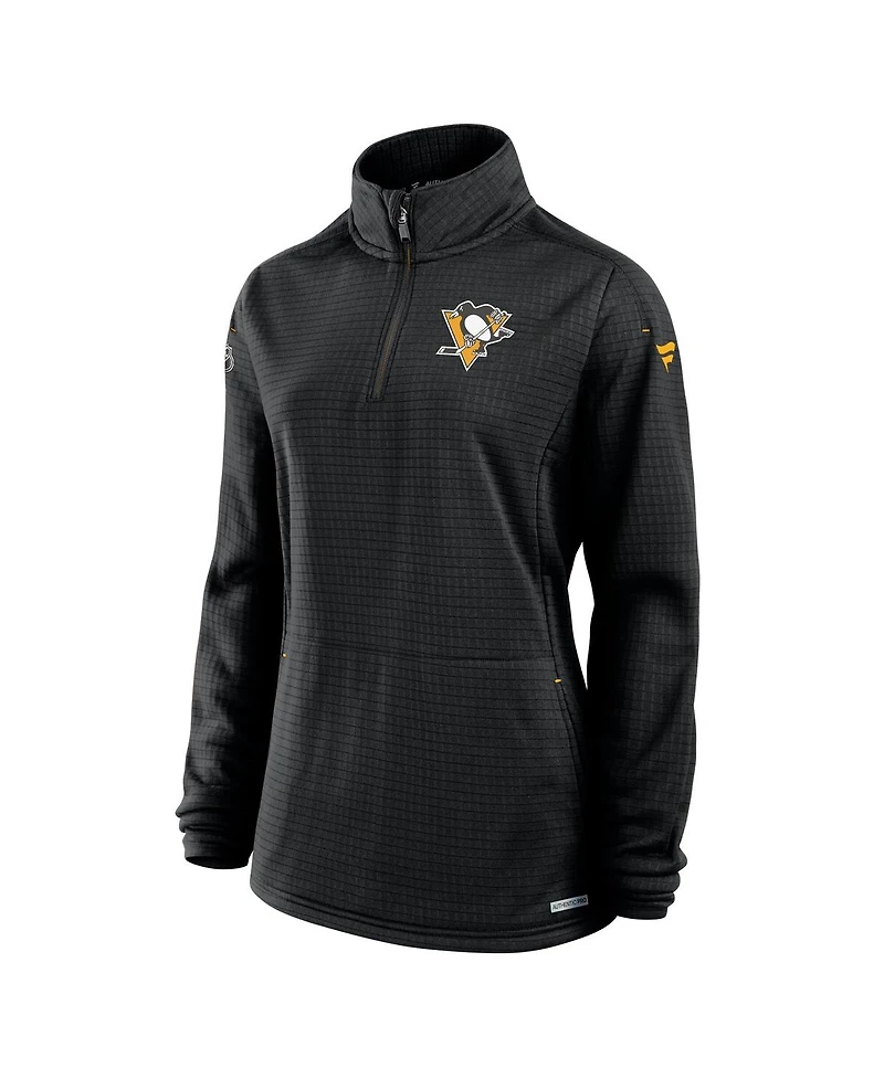 Fanatics Women's Black Pittsburgh Penguins Authentic Pro Rink Lightweight Quarter-Zip Pullover Top