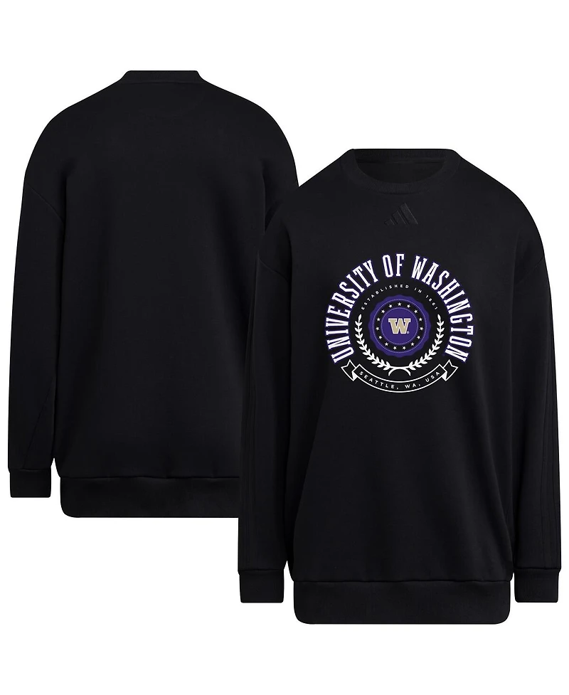 Adidas Women's Black Washington Huskies Oversized Crewneck Pullover Sweatshirt