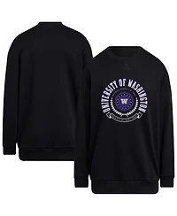 Adidas Women's Black Washington Huskies Oversized Crewneck Pullover Sweatshirt