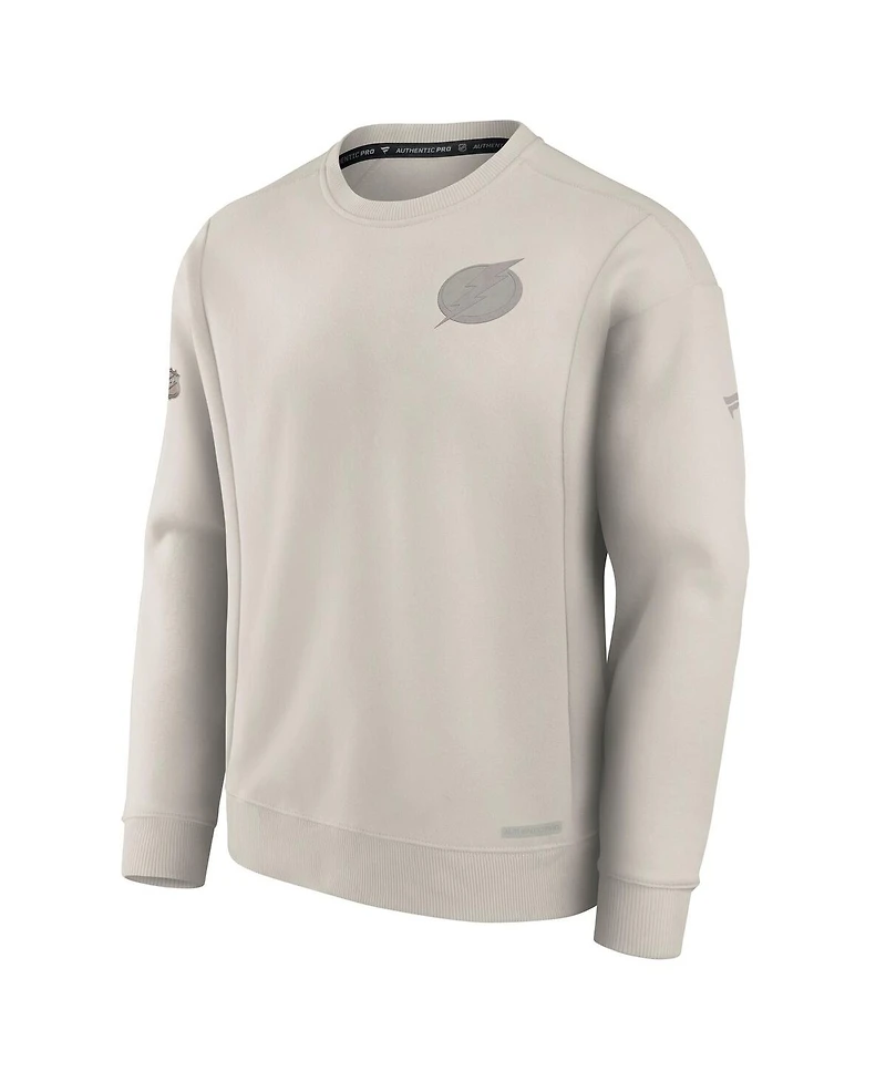 Fanatics Men's Cream Tampa Bay Lightning Authentic Pro Road Fleece Pullover Sweatshirt