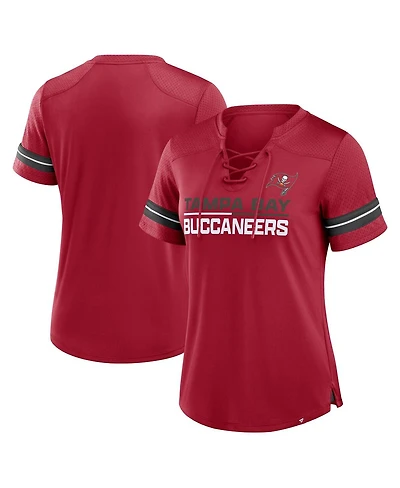 Fanatics Tampa Bay Buccaneers Women's Red Athena Lace-Up V-Neck Fashion Top