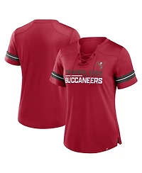 Fanatics Tampa Bay Buccaneers Women's Red Athena Lace-Up V-Neck Fashion Top