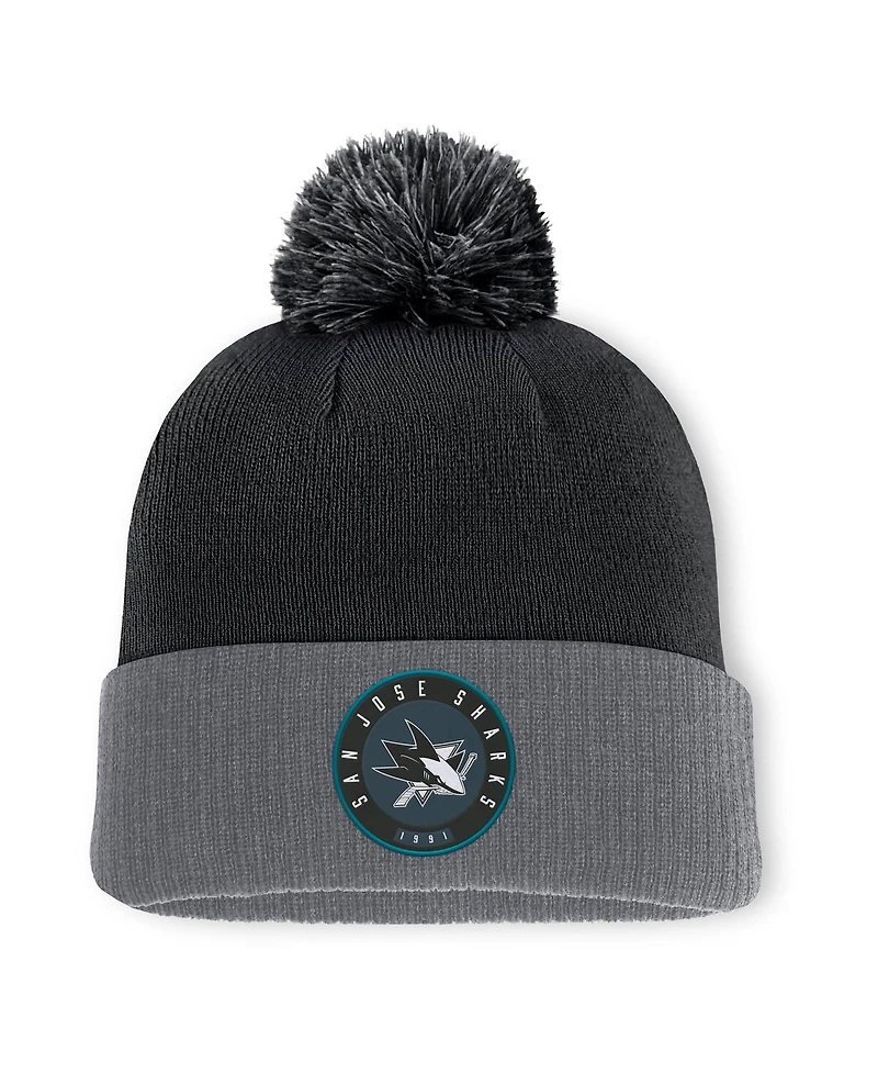 Fanatics Men's Black San Jose Sharks Cuffed with Pom Knit Hat