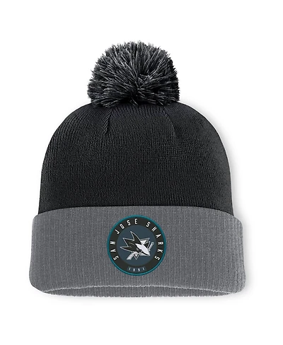 Fanatics Men's Black San Jose Sharks Cuffed with Pom Knit Hat