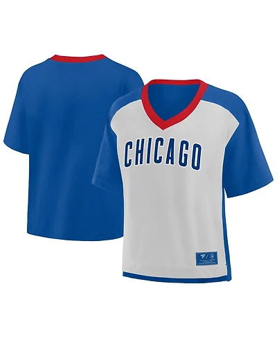 Fanatics Women's Royal/Graphite Chicago Cubs Oversized Race to Win V-Neck T-Shirt