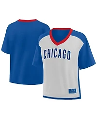 Fanatics Women's Royal/Graphite Chicago Cubs Oversized Race to Win V-Neck T-Shirt