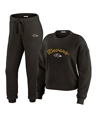 Wear by Erin Andrews Women's 2-Piece Cream Baltimore Ravens Knitted Tri-Blend Long Sleeve T-Shirt and Pants Lounge Set