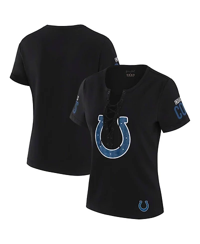 Wear by Erin Andrews Women's Black Indianapolis Colts Draft Me Lace-Up T-Shirt