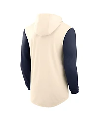 Nike Men's Natural/Navy West Virginia Mountaineers Legacy Color-Block Tri-Blend Performance Long Sleeve Hoodie T-Shirt