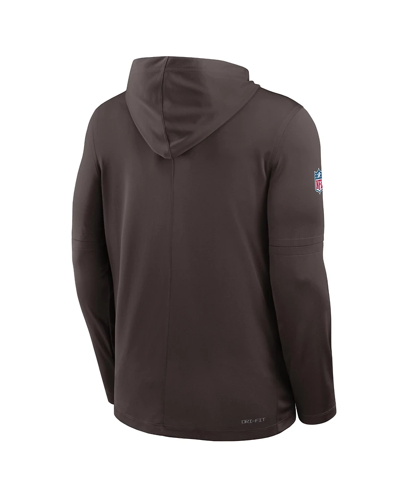 Nike Men's Brown Cleveland Browns Sideline Pure Fury Performance Long Sleeve Hoodie T-Shirt