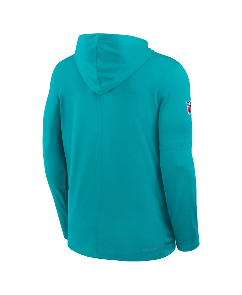 Nike Men's Aqua Miami Dolphins Sideline Pure Fury Performance Long Sleeve Hoodie T-Shirt