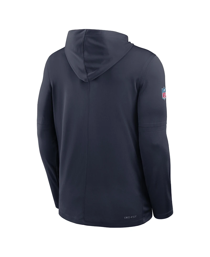 Nike Men's Navy Chicago Bears Sideline Pure Fury Performance Long Sleeve Hoodie T-Shirt