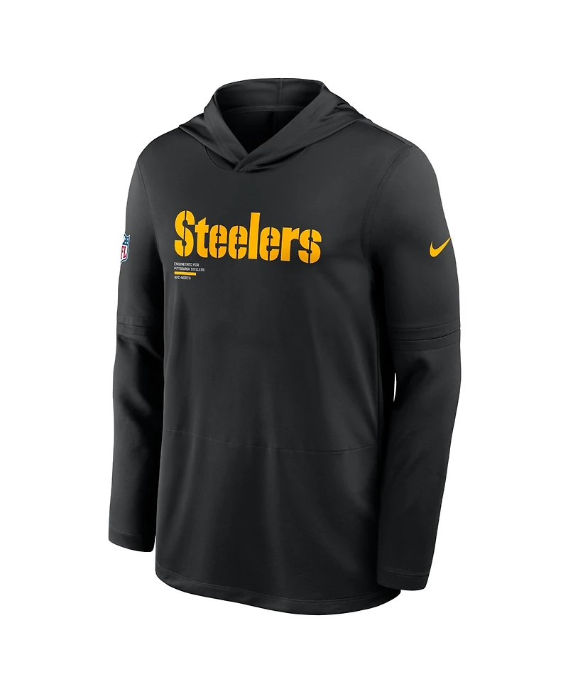 Nike Men's Black Pittsburgh Steelers Big Tall Sideline Performance Long Sleeve Hoodie T-Shirt