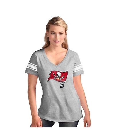 G-iii 4Her by Carl Banks Women's Heather Gray Tampa Bay Buccaneers First Pick Distressed V-Neck T-Shirt