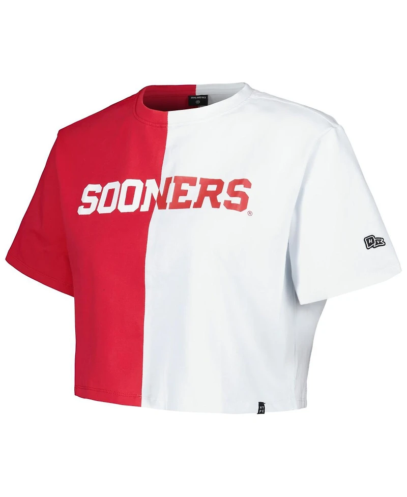 Hype and Vice Women's Crimson/White Oklahoma Sooners Color Block Brandy Cropped T-Shirt