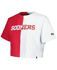 Hype and Vice Women's Crimson/White Oklahoma Sooners Color Block Brandy Cropped T-Shirt