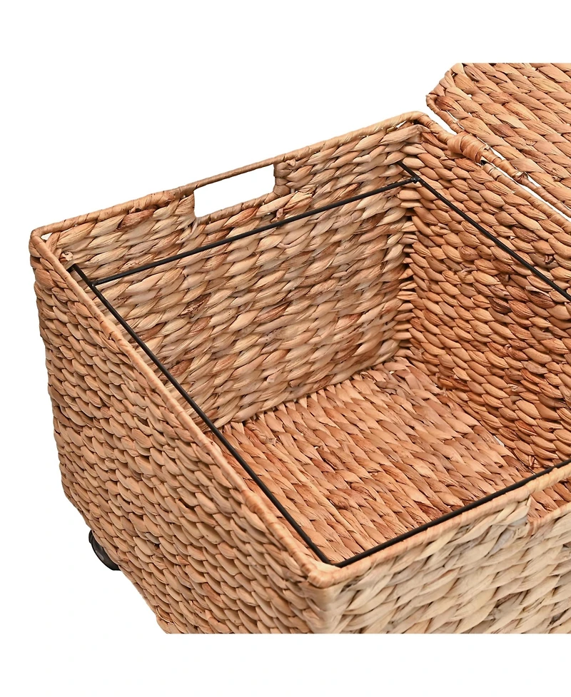 Happimess Ashton 18.11" Classic Farmhouse Hand-Woven Hyacinth Rolling Filing Basket with Lid and 360 Degree Lockable Wheels